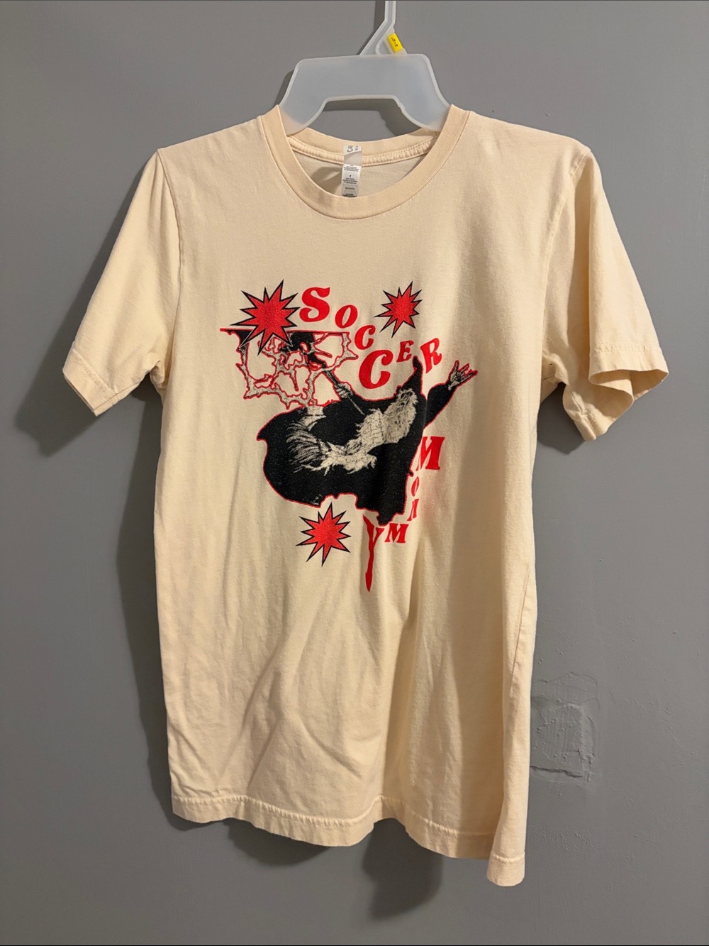 Cream Graphic Soccer Mommy Band Print Short Sleeve Tee
